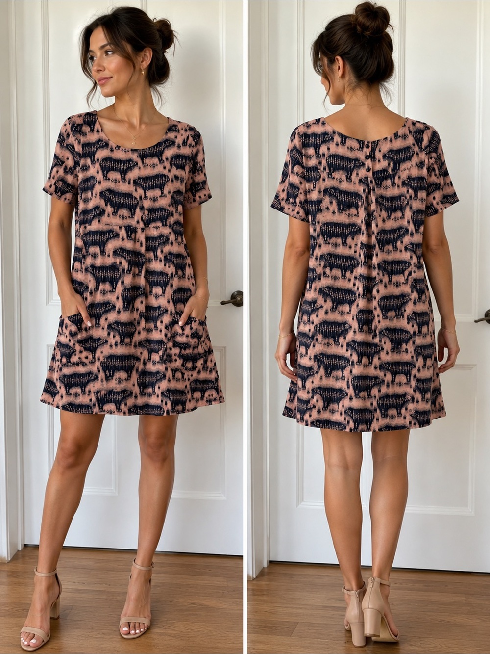 Maeve Black and Blush Geometric Shift Dress